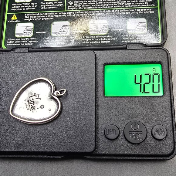 VTG T Foree Hunsicker Sterling Silver Pressed Heart Pendant 1.25" - Picture 4 of 4